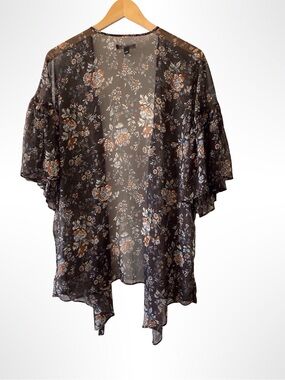 American Eagle Outfitters Sheer Floral Kimono Cardigan Black Size M